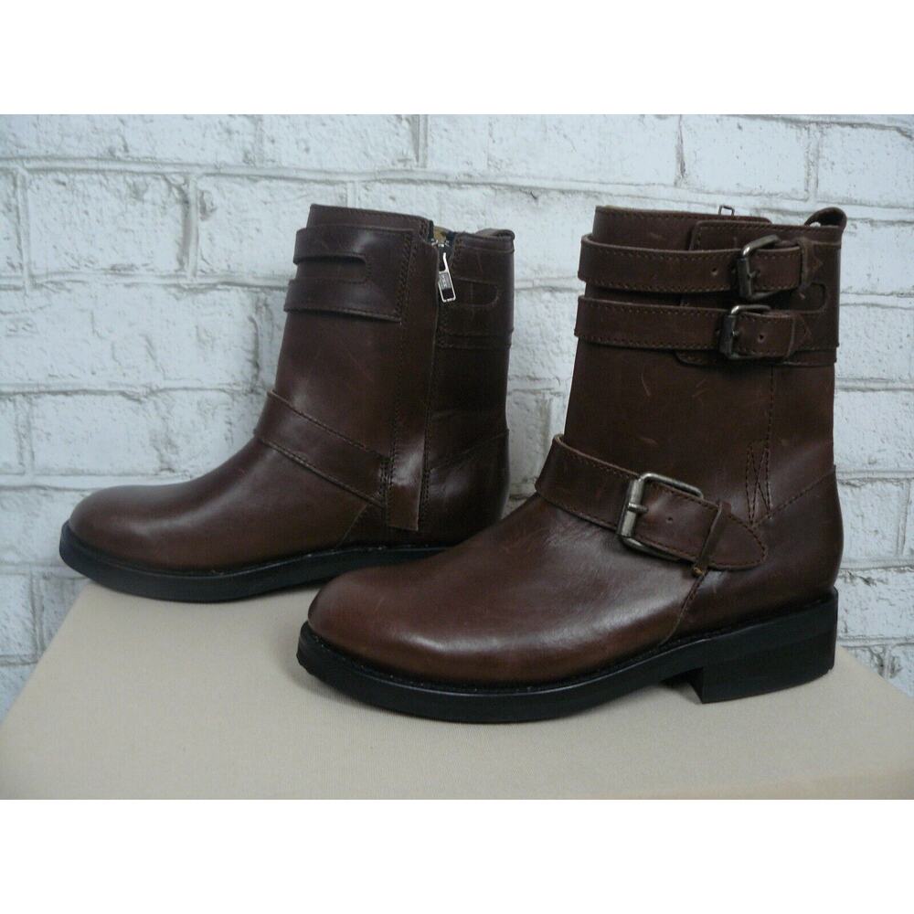 Boot Barn Dark Brown 3 Buckle Leather Zip Up Boots Size 7 NEW B895